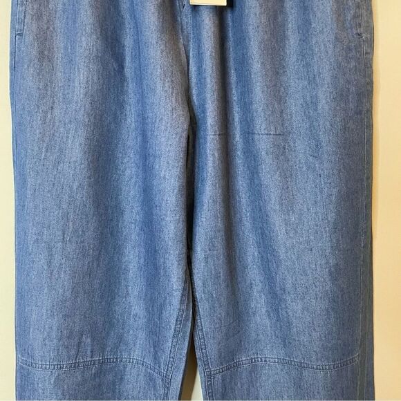 Whistles Lucy Chambray Barrel Trouser Tapered Pants Trip Cotton Blue 12 US NWT - Picture 5 of 13